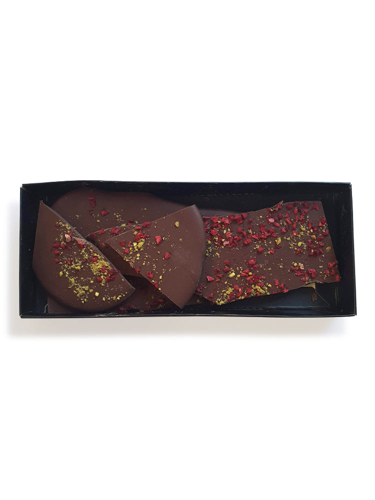 Raspberry & Pistachio - Dark, Milk or White Chocolate - Gift Box